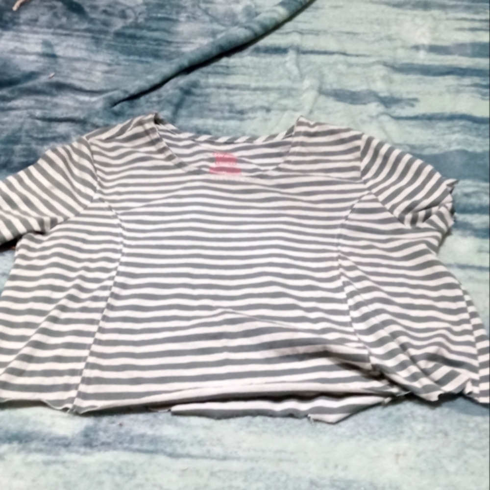 This is a gray and white scrip crop top